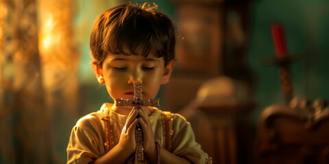 child with decorations such as a cross that will serve as a tangible reminder of his journey of faith and devotion to Christ.