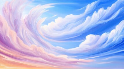 Wall Mural - a painting of a colorful sky with clouds and birds, ai