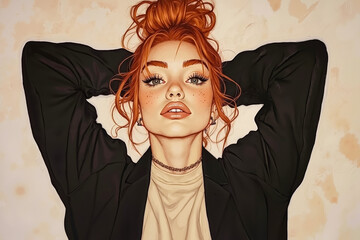 Poster - A woman with red hair and freckles on her face