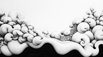 Wall Mural - a black and white drawing of a wave with clouds, ai
