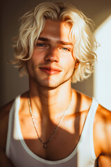 Wall Mural - A man with blonde hair wearing a white tank top