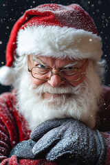 Poster - A man dressed as Santa Claus with glasses and a white beard