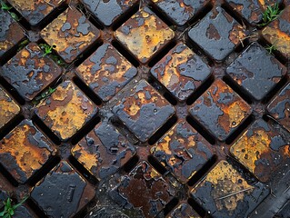 Wall Mural - Rusty Metal Drain Cover Texture