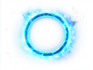 Glowing blue neon circle with rays around it