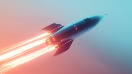 Aufkleber - A rocket launches into the sky, emitting powerful flames and glowing trails as it ascends against a pastel backdrop, capturing the awe of space exploration during dusk.