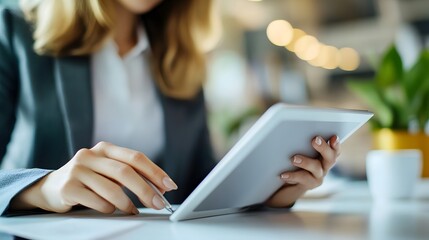 Poster - Woman's Hand Using a Stylus on a Tablet Device