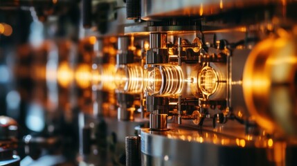 Poster - Close-up of Industrial Machinery with Glowing Components