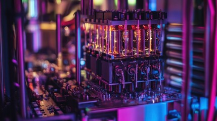 Aufkleber - Close-up of a Computer Motherboard with Neon Lights and RGB Cooling System