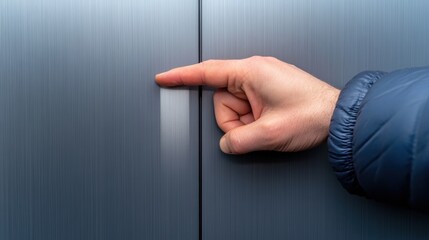 Wall Mural - A hand pressing an elevator button in a modern building interior, AI