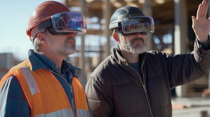 Poster - Two Construction Workers Wearing Virtual Reality Headsets