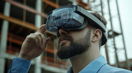 Poster - A bearded man wearing a blue shirt and virtual reality headset