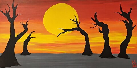 Poster - painting - sunset on the lake 