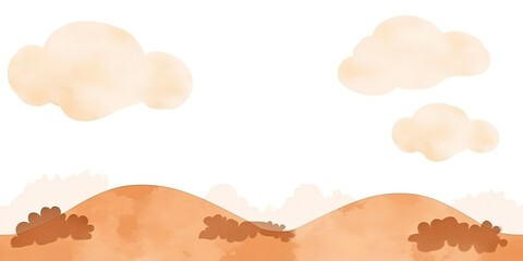 Sticker - Neutral brown hill and sky watercolor landscape abstract background with paper textured hand drawn and painted 