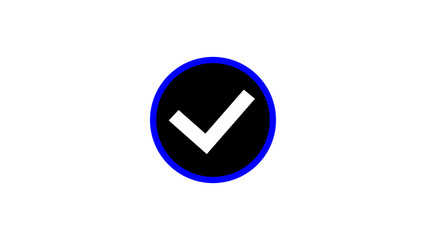 A tick or a checkmark right. White yes correct mark symbol icon shape of a black round circle, isolated on a white background