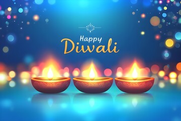  illustration of Decorated Diya for Happy Diwali festival holiday celebration of India greeting background