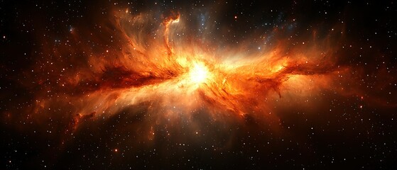 a swirling nebula of vibrant orange and red hues against a backdrop of twinkling stars, creating a c