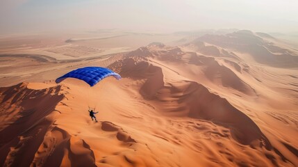 Canvas Print - Paraglider Soaring Over Red Sand Dunes in the Desert