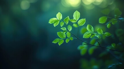Aufkleber - A Single Branch of Green Leaves with a Blurred Forest Background