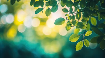 Aufkleber - Green Leaves Silhouetted Against a Blurred Background of Light and Color