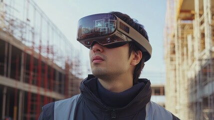 Poster - Construction Worker Using Virtual Reality Headset to Visualize a Building