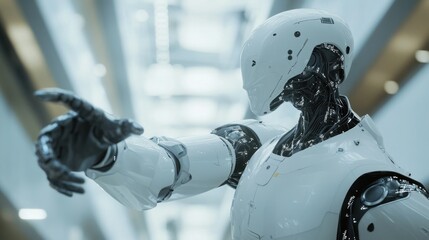 Poster - White Robot with Exposed Wiring Reaching Out