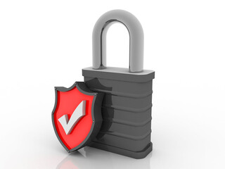 Fototapete - 3d rendering tick mark over a shield surface protected lock
    