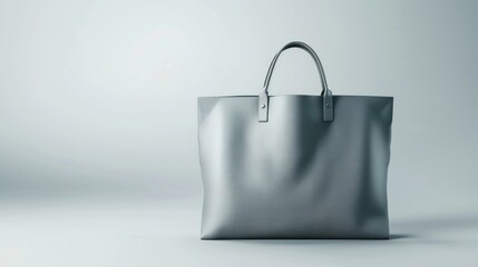 A Gray Leather Tote Bag on a White Background