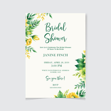 Vector Bridal Shower Invitation Template With Magnolia Flowers, Watercolor and Pen and Ink Elements

