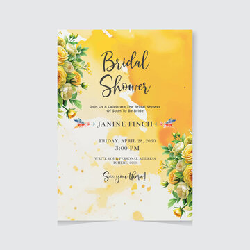 Floral bridal shower invitation painted with watercolor, frame of blue rose, winter blue flower gentle clip art, for wedding invitation, baby shower, save the date, bridal shower party celebration