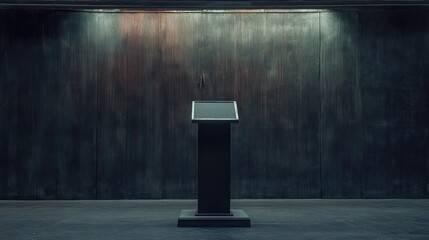Poster - A Black Display Stand in Front of a Dark Wooden Wall