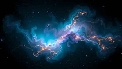 teal, violet, and gold nebula with cosmic tendrils and twinkling stars ,dreamlike space scene