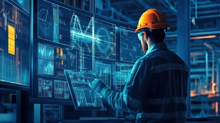 Poster - Industrial Worker Monitoring Data on Multiple Screens