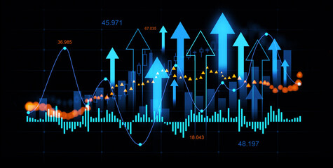 Poster - Dynamic Financial Chart with Arrows Indicating Growth. 3D Rendering