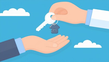 A house key being handed over, symbolizing the promise of trust and responsibility, trust symbol cartoon