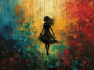 Wall Mural - Abstract Painting of a Woman Silhouette with Vibrant Colors