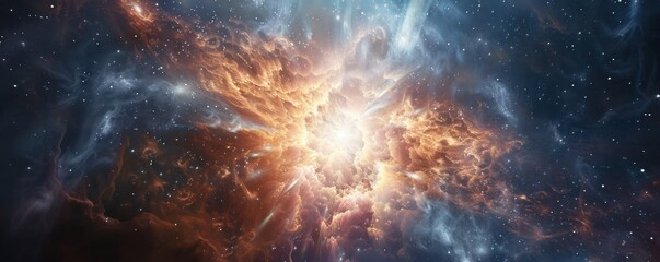 Wall Mural - radiant conical space blast surrounded by shimmering cosmic dust, 4k hyperrealistic photo