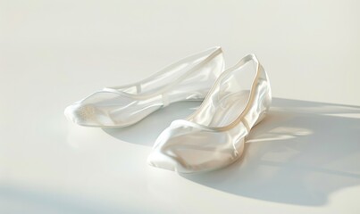 Pair of ballet slippers, white background, 4K hyperrealistic photo