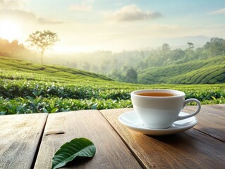 Sticker - Cup of Tea on Wooden Table