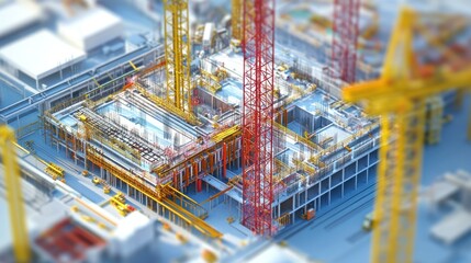 Poster - Construction Site with Cranes and Concrete Framework