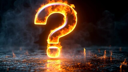 Poster - Burning question mark on wet asphalt, fiery mystery concept