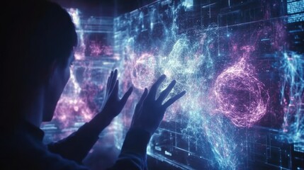 Poster - A Person Interacting with a Holographic Display of Digital Data