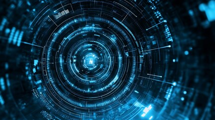 Aufkleber - Abstract digital technology background with glowing blue circles and lines.