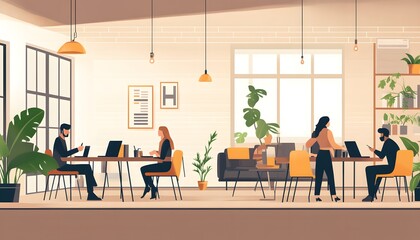 Poster - Modern Office Interior with People Working at Desks