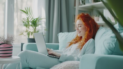 The Woman with Laptop at Home