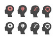 © Aqua Art - Set of icons of human head silhouettes with emotional intellect icons pink coloured and cut out.