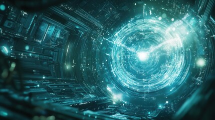 Poster - Futuristic Sci-Fi Tunnel with Glowing Circular Light