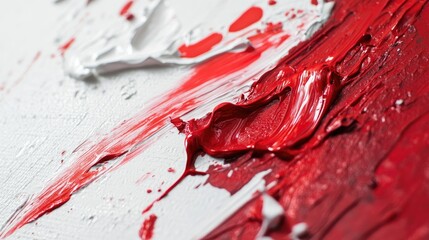 Poster - Close-up of red paint being splashed across a white canvas in abstract form.