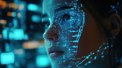 Poster - Close-up of a Woman's Face with Digital Overlay