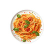 © Anasvectorpng - Spaghetti with tomato sauce and Peterseli leaves on a plate. Perfect for food blogs, restaurant menus, Italian cuisine websites, and recipe books. Generative AI
