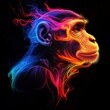 © AIGen - Monkey Head in Colorful Flames. Abstract Portrait of a Profile Monkey Head on Black Background